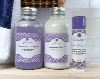 Lavender Gift Set with Bath Bubbles, Lip Balm and Lotion