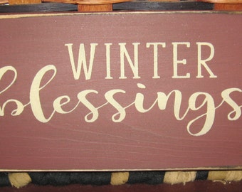 Primitive Country Winter Blessings 6" shelf sign ~Christmas~winter