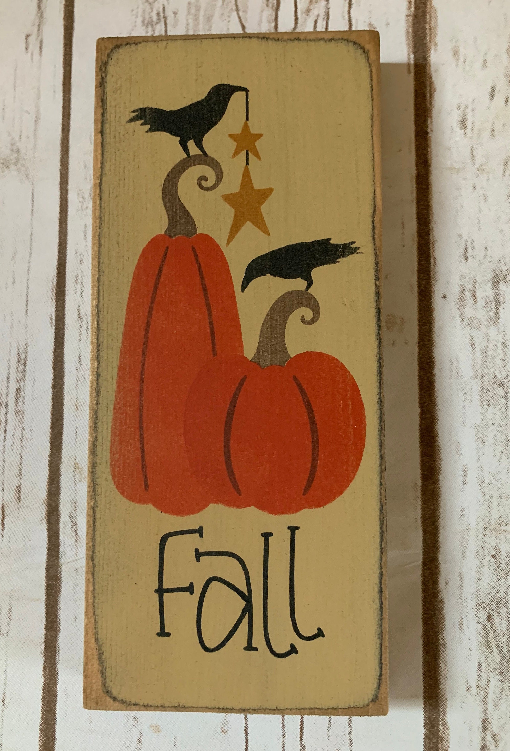 Primitive Country Fall - pumpkins - crows 8” shelf sign Harvest-Autumn