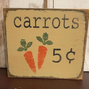 Primitive Country Carrots 5 cents 4” shelf sign