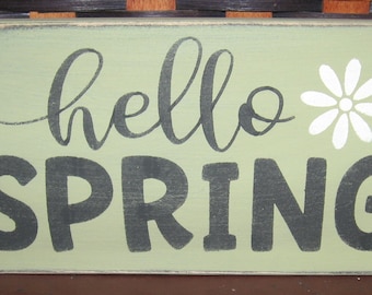 Primitive Country Hello Spring shelf sign