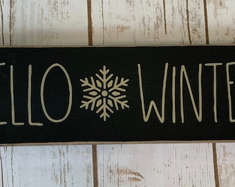 Primitive Country Hello Winter  12" sign