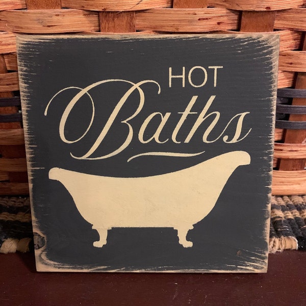 Primitive Country Hot Baths mini sq sign~ bathroom