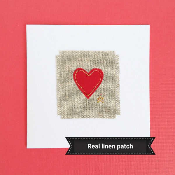 Red Heart Greetings Card. A Unique, Embroidered Anniversary Card.