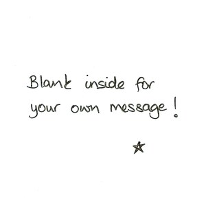 Puede incluir: Tarjeta en blanco con el texto "Blank inside for your own message!" y una peque&ntilde;a estrella dibujada en la esquina inferior derecha.