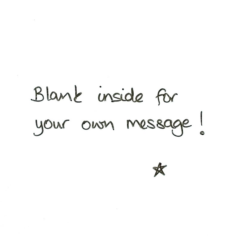 Puede incluir: Tarjeta en blanco con el texto "Blank inside for your own message!" y una peque&ntilde;a estrella dibujada en la esquina inferior derecha.