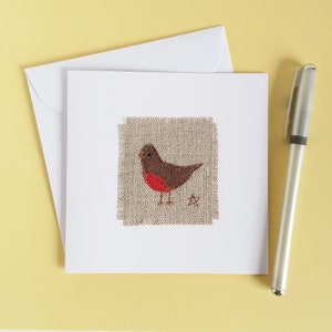 Robin Christmas Card.  Handmade Keepsake Christmas Greetings Card. With Original Embroidered Robin.