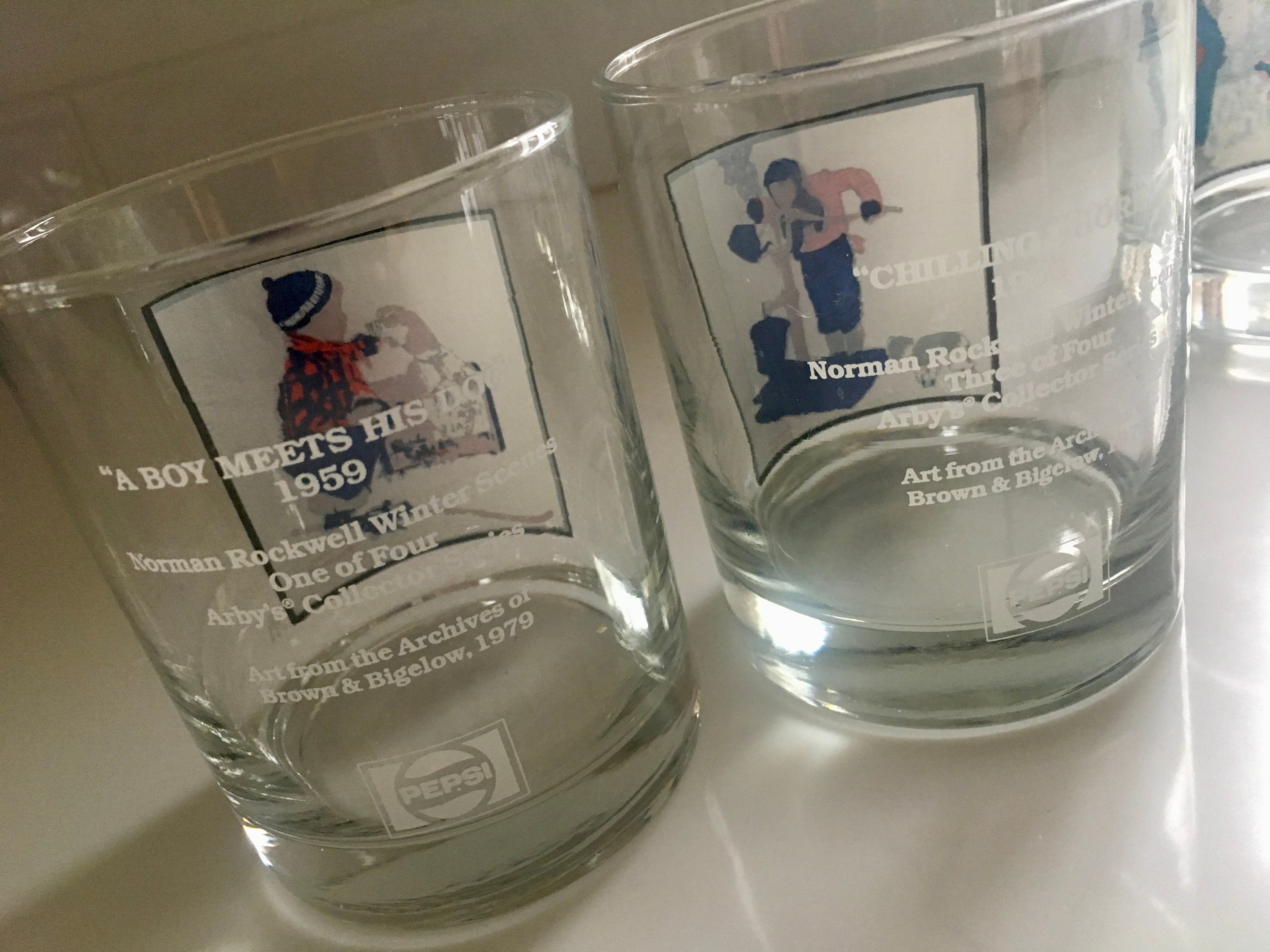 Vintage Norman Rockwell Glasses Set of 4 1979 Arbys Pepsi Winter Scenes