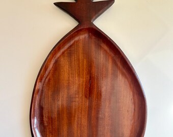 Vintage MCM Mahogany Pineapple Serving Tray Handcrafted in Haiti by Pantalcraft