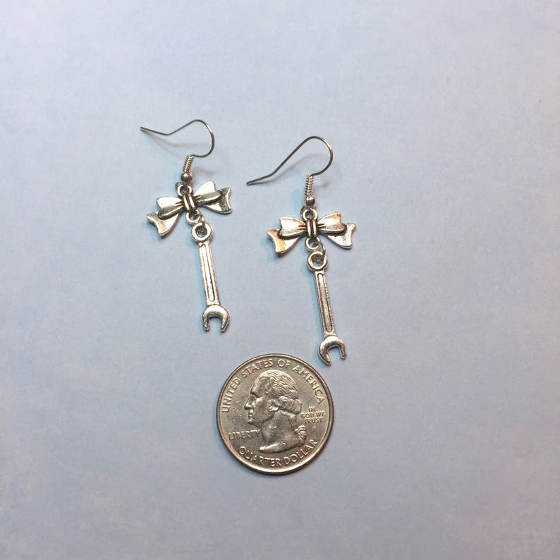 Wrench Earrings-WITH or WITHOUT BOWS-Socket Wrench earrings-socket wrench jewelry-wrench charm-tool charm-mechanics jewelry-wrench-Ms Fixit
