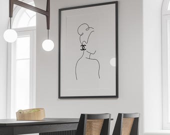 Stampa artistica di linea Chic Lady, decorazione murale minimalista di moda, stampa artistica di linea femminile - illustrazione di moda di design, elegante stampa artistica di linea di moda