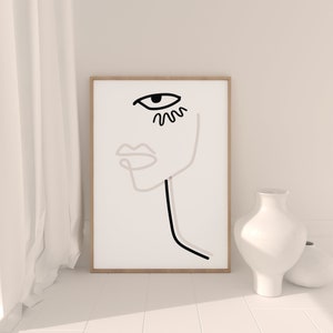 One Line Portrait Poster, Boho Line Art Face, Abstract Face Line Art Poster, Minimal Portrait One Line Art, Neutral Portrait Line Art
