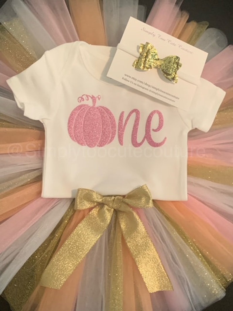 Pumpkin Pink And Gold First Birthday Outfit Little Pumpkin First Birthday  Outfit Pumpkin First Birthday Tutu