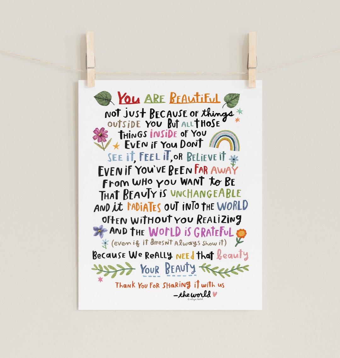 You Are Beautiful Art Print Greeting Card Positive Etsy