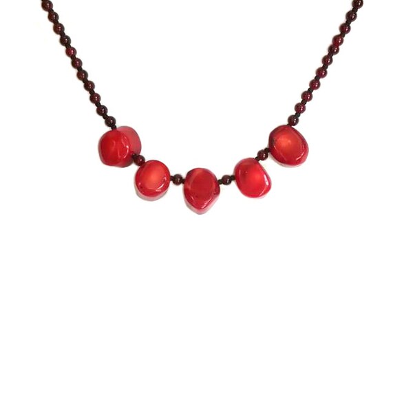 Red Bamboo Coral Beaded Necklace