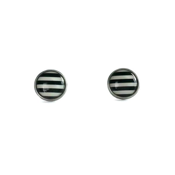 Black and White Striped Stud Earrings, Striped Jewelry, Black White Earring Posts