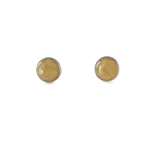 Elegant Flower Design Beige Yellow Stud Earrings, Japanese Inspired Jewelry, Large Mustard Yellow Earring Posts, Flower Jewelry