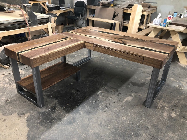 The Rosslive Edge Walnut & Resin Corner Desk Etsy