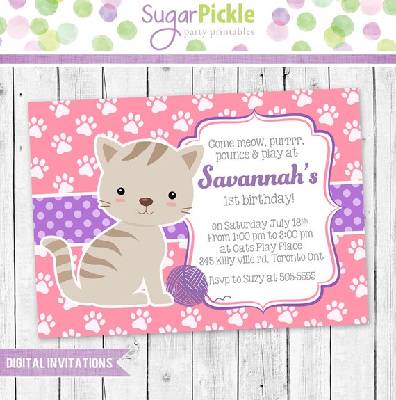 kitty invitation kitty party invitation cat birthday invitation kitten invitation pink purple invitation girl birthday idea kitty party invitation