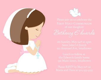 First Communion Invitation for a girl, Communion Party Invite, Holy first communion, 1st Communion invitation, PRINTABLE