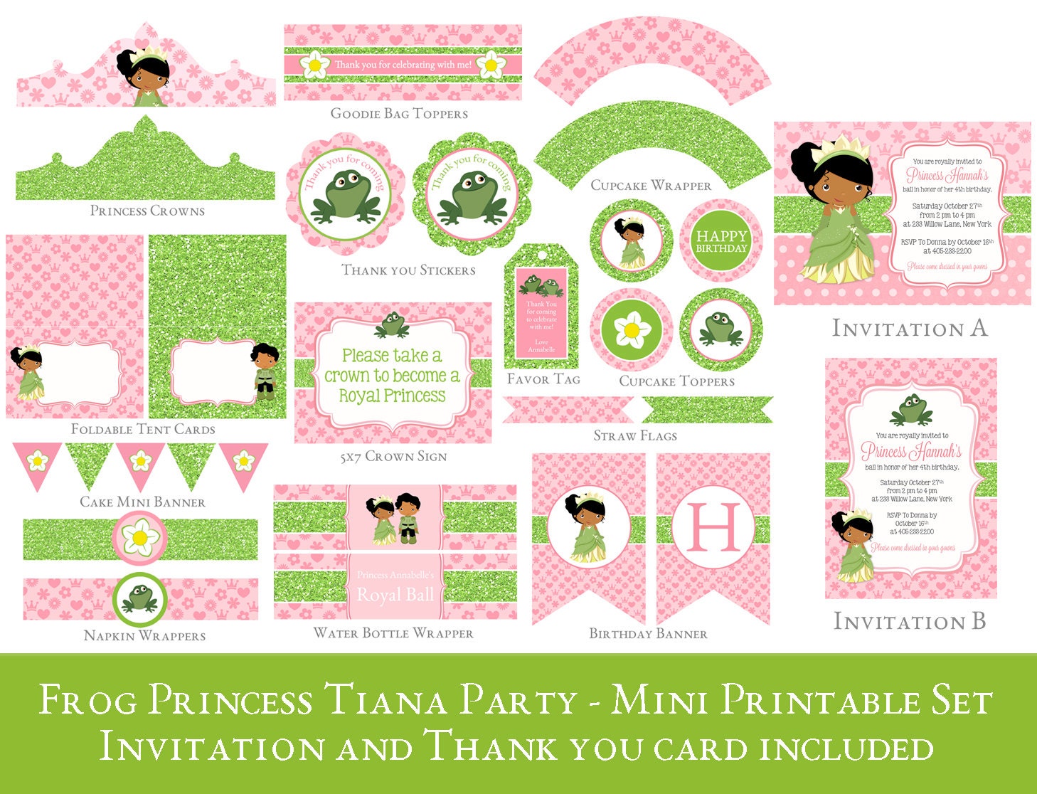 Princess Tiana Party Printable Set Frog Princess Birthday Etsy