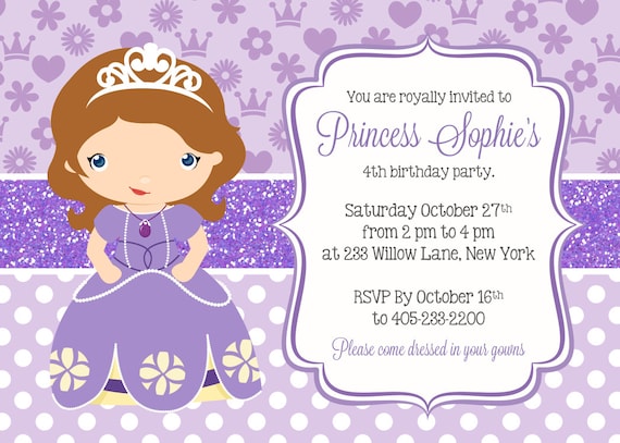 Princess Sofia Invitation Princess Party Invitation Sofia Etsy