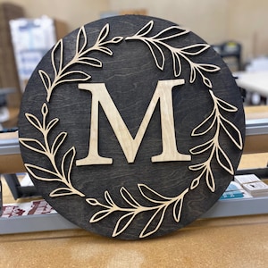 3D Wood Monogram Sign: Farmhouse Laurel Wreath, Cabin Decor