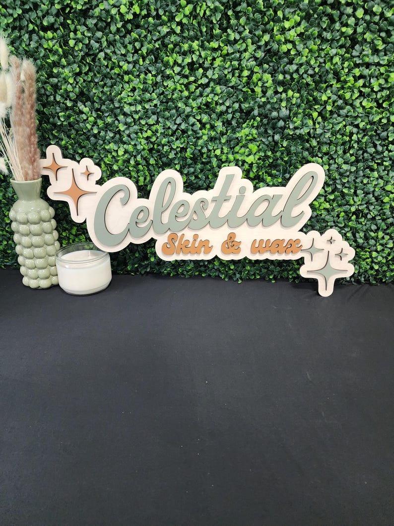 Custom Wood Salon Sign: 3D Laser Cut Business Logo Decor image 11