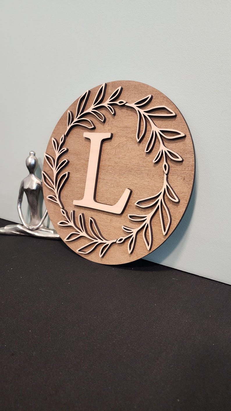Custom Wood Monogram Sign with Laurels - Farmhouse Decor image 14
