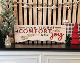 Good Tidings of Comfort and Joy, Large Christmas Sign, Farmhouse Christmas, Mantel Decor