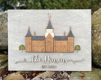 Personalized LDS Temple Wood Sign, Families are Forever Wedding Gift