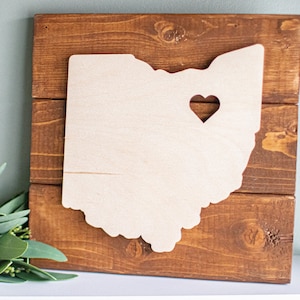 Wood State Cut Out Sign with Personalized Location ~ Handmade Gift ~ Excellent Housewarming Wedding Gift ~ State Pride Entryway Sign