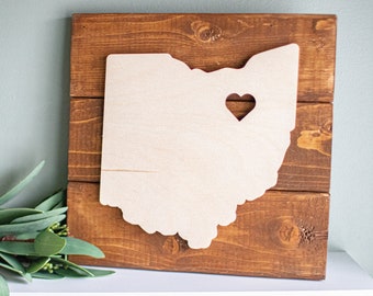 Wood State Cut Out Sign with Personalized Location ~ Handmade Gift ~ Excellent Housewarming Wedding Gift ~ State Pride Entryway Sign