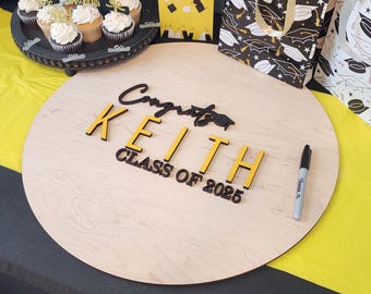2026 Graduation Guestbook Round: Custom 3D Wood Grad Party Decor