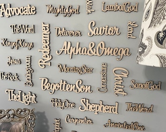 Wooden Names of Christ Ornament Set: Laser Cut Maple Veneer