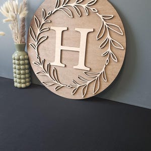 Custom Wood Monogram Sign with Laurels - Farmhouse Decor image 13