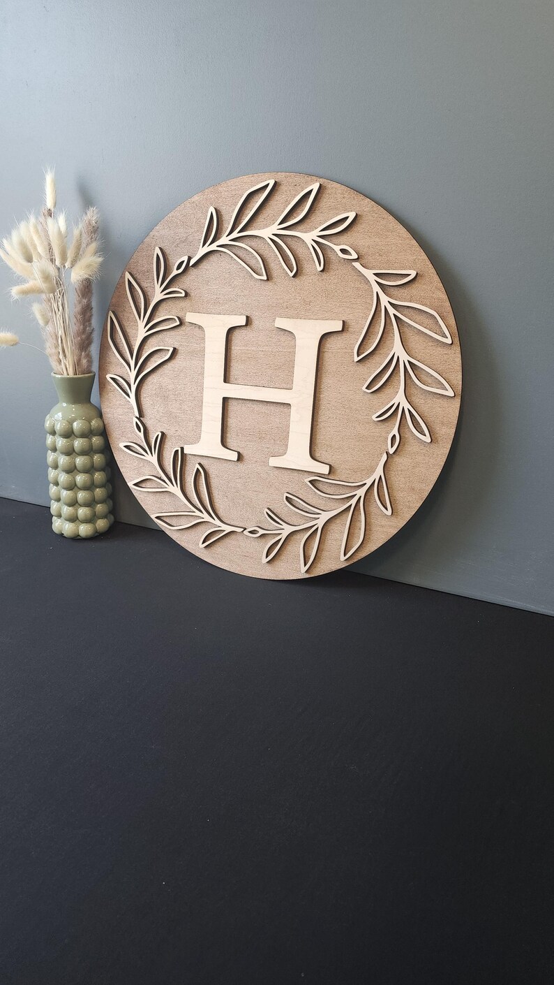 Custom Wood Monogram Sign with Laurels - Farmhouse Decor image 13