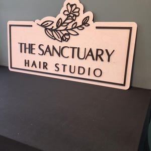 Custom Wood Salon Sign: 3D Laser Cut Business Logo Decor image 7