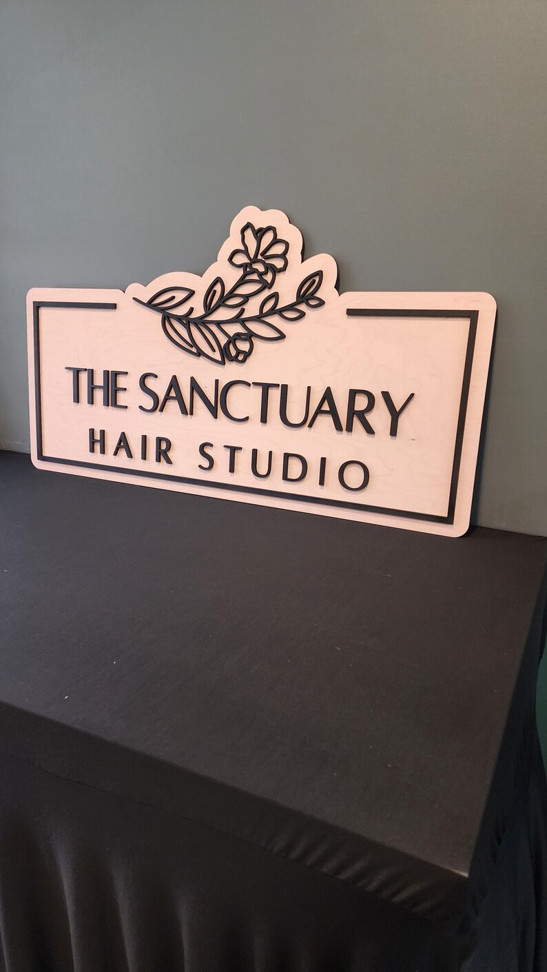 Custom Wood Salon Sign: 3D Laser Cut Business Logo Decor image 7