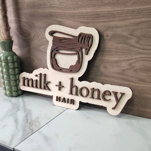 Custom Wood Salon Sign: 3D Laser Cut Business Logo Decor