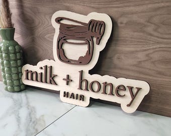 Custom Wood Salon Sign: 3D Laser Cut Business Logo Decor