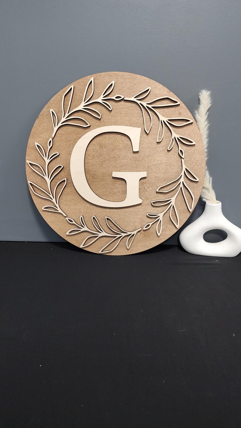 Custom Wood Monogram Sign with Laurels - Farmhouse Decor image 12