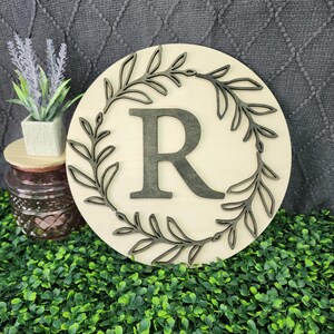 Custom Wood Monogram Sign with Laurels - Farmhouse Decor image 10