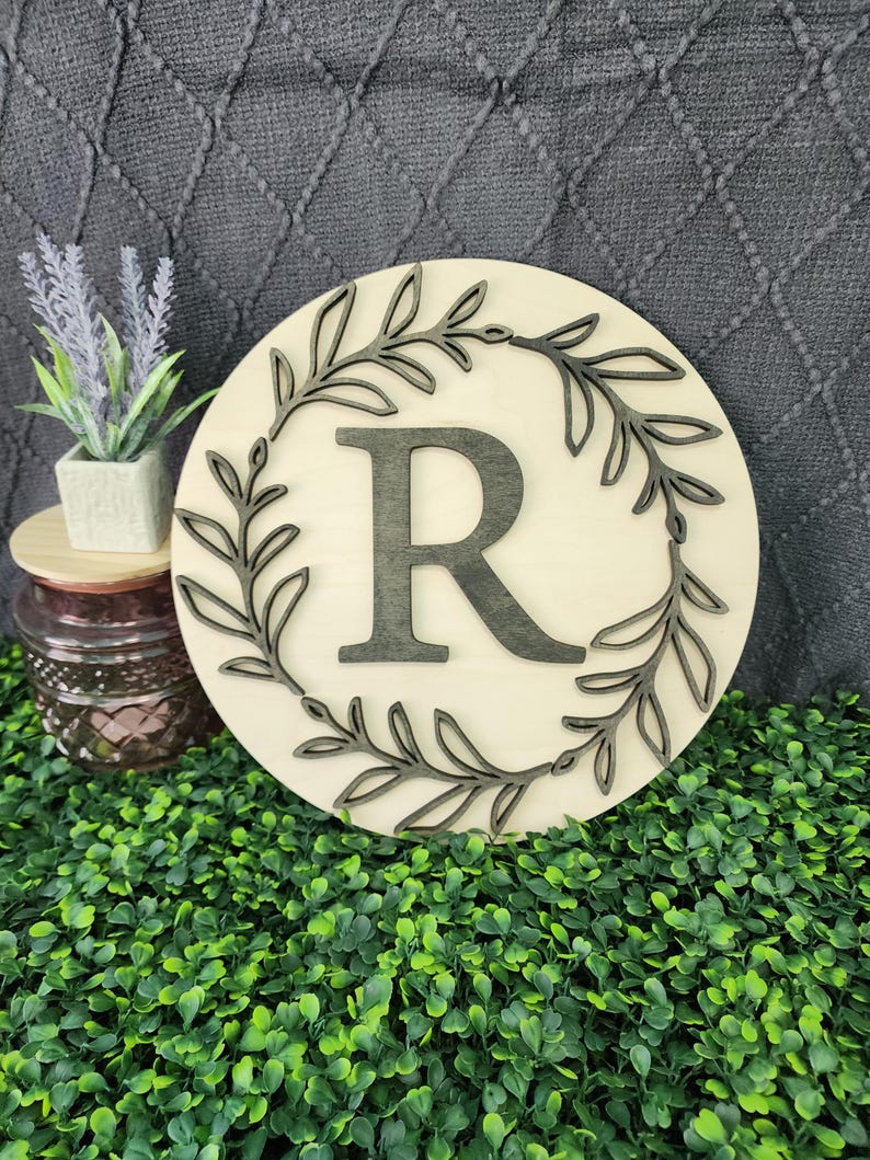 Custom Wood Monogram Sign with Laurels - Farmhouse Decor image 10