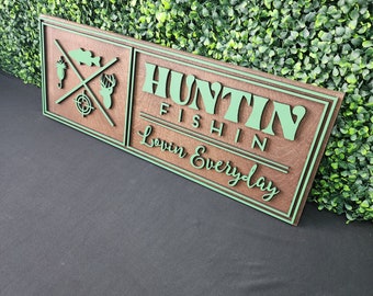 Handmade Hunting Fishing Wood Sign: Man Cave Decor