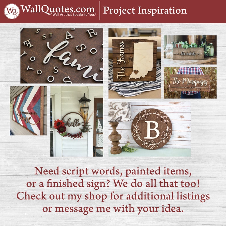 May include: A collage of wooden signs with various designs and phrases, including "The Frames", "The Marquises", "hello", "family", and "B". The signs are made of wood and have a rustic look. The signs are perfect for adding a personal touch to any home.