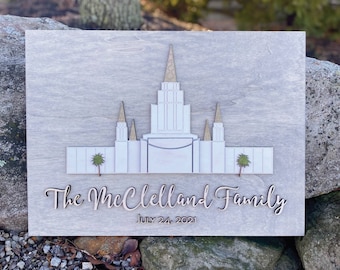 LDS Temple Art: Personalized Wood Wedding Sign, Families are Forever