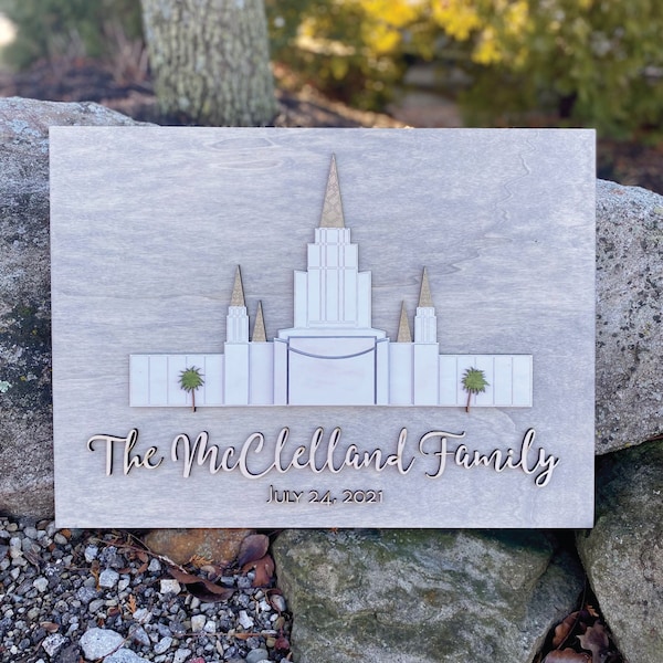 LDS Temple Art, Mormon Temple Wedding Sign, Families are Forever Sealing Gift, 3D Wood Sign with family name