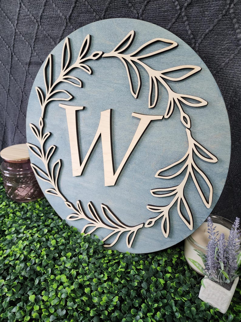 Custom Wood Monogram Sign with Laurels - Farmhouse Decor image 11