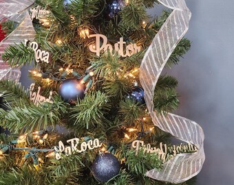 Wooden Names of Christ in Spanish Ornaments: Christmas Tree Decor
